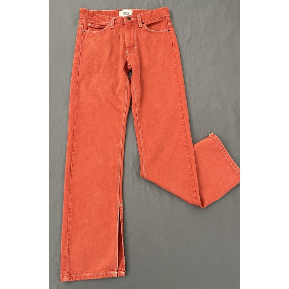 BDG Urban Outfitters Jeans Womens Sz 25 Coral Orange High Straight Leg Split Hem - Picture 4 of 15